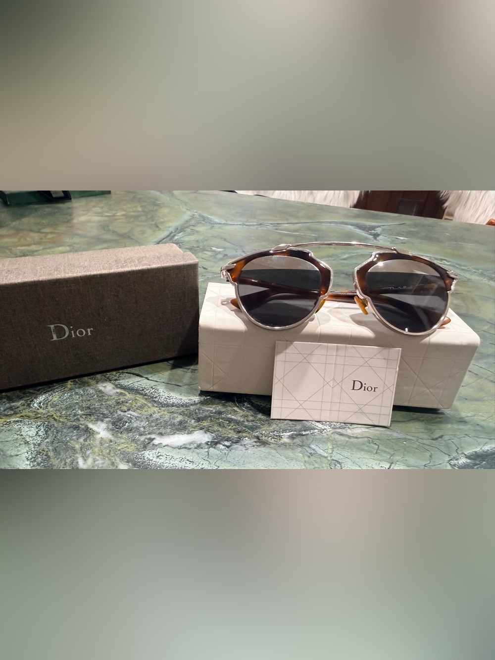 Dior so real Havana tortoise sunglasses with silver frame and mirror tops